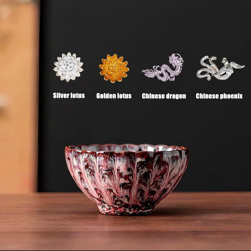 CmengAo Pink Glaze Tenmokus Tea Cup Ceramic Jianzhan Teacup 4 oz Handmade Chinese Style Small Tea Cups Set of 4 Tea Set Gift Box - Image 2