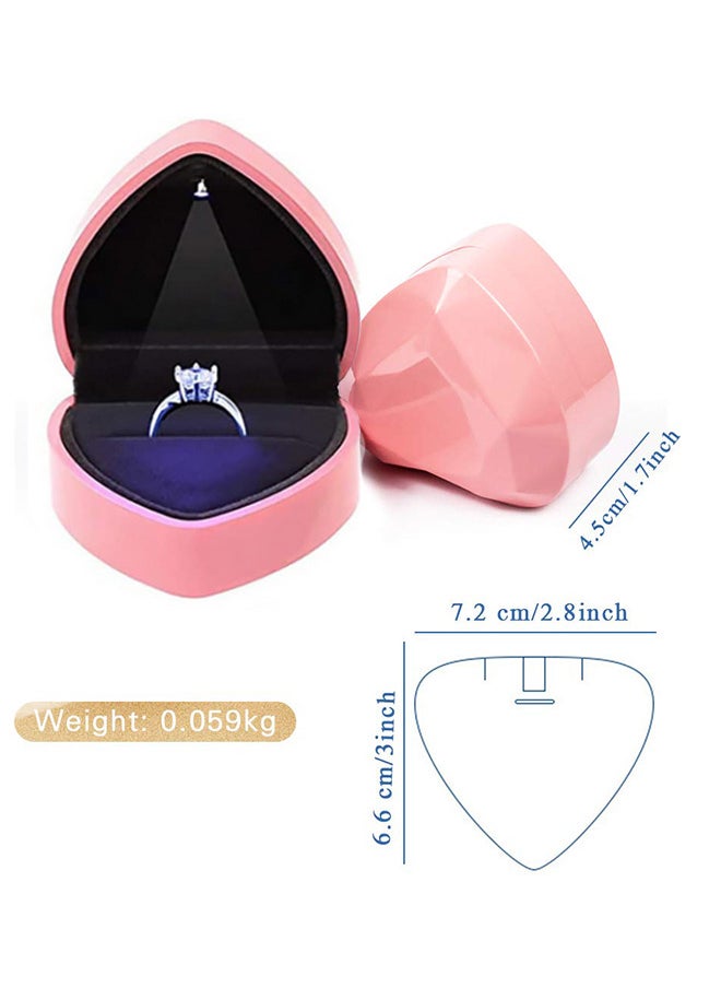 Generic Heart Shaped Ring Gift Box with LED Light, Velvet Earrings Jewelry Case with Light, Jewellry Display Box for Wedding, Engagement, Proposal, Birthday and Anniversary (Pink)  - Image 5