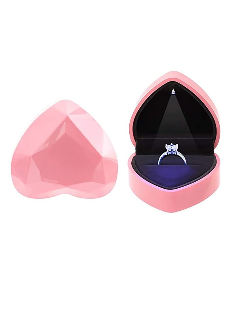 Generic Heart Shaped Ring Gift Box with LED Light, Velvet Earrings Jewelry Case with Light, Jewellry Display Box for Wedding, Engagement, Proposal, Birthday and Anniversary (Pink)  - Image 1