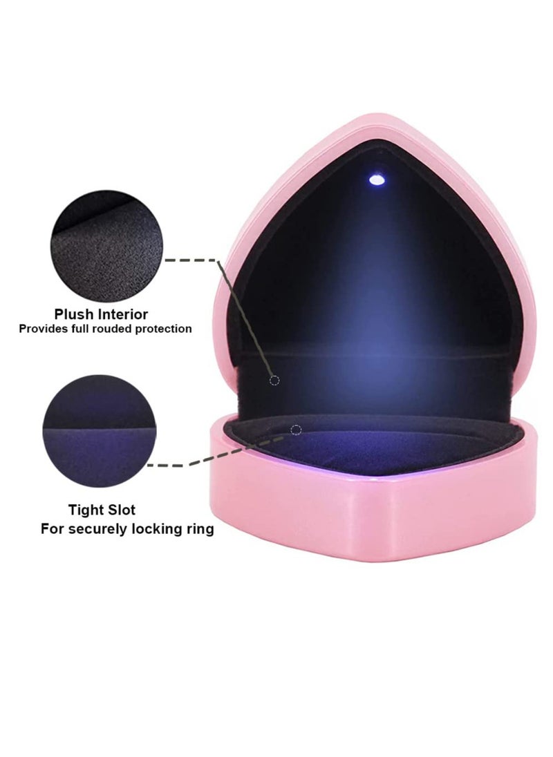 Generic Heart Shaped Ring Gift Box with LED Light, Velvet Earrings Jewelry Case with Light, Jewellry Display Box for Wedding, Engagement, Proposal, Birthday and Anniversary (Pink)  - Image 4
