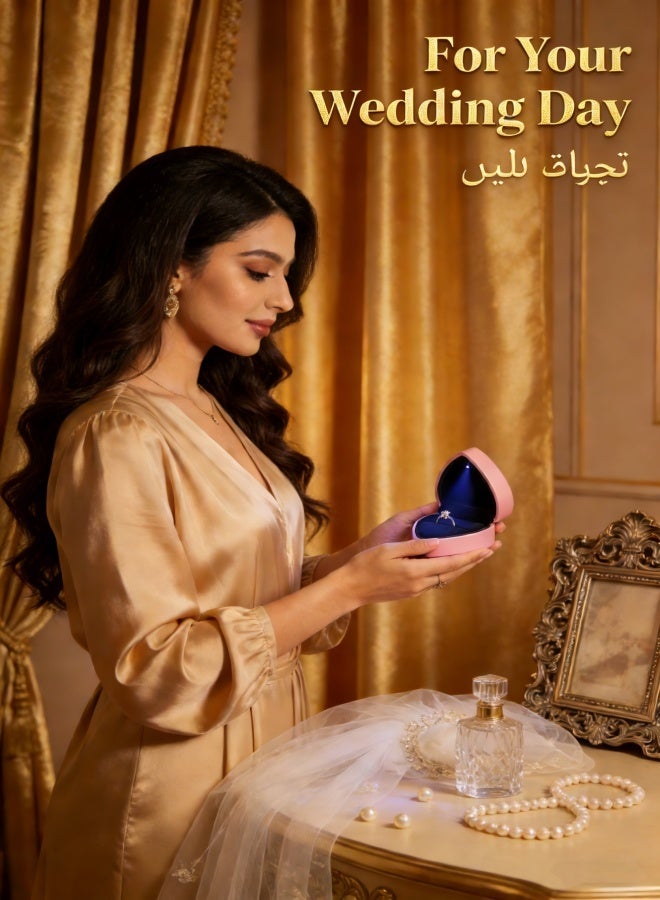 صناديق هدايا خاتم على شكل قلب مع مصابيح LED ، صناديق الأقراط المخملية مع مصابيح ، صناديق عرض المجوهرات (الوردي) لحفلات الزفاف ، الخطوبة ، اقتراحات الزواج ، أعياد الميلاد والذكرى السنوية - Image 3