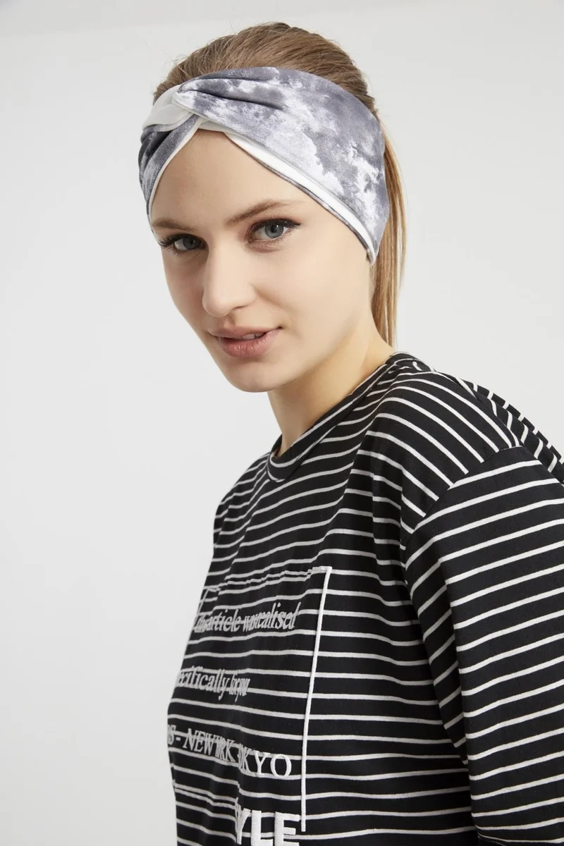 Butikgiz Batik White, Boutique Design Women's Bandana Hair Band, Extra Soft, Flexible, Natural, Combed Cotton