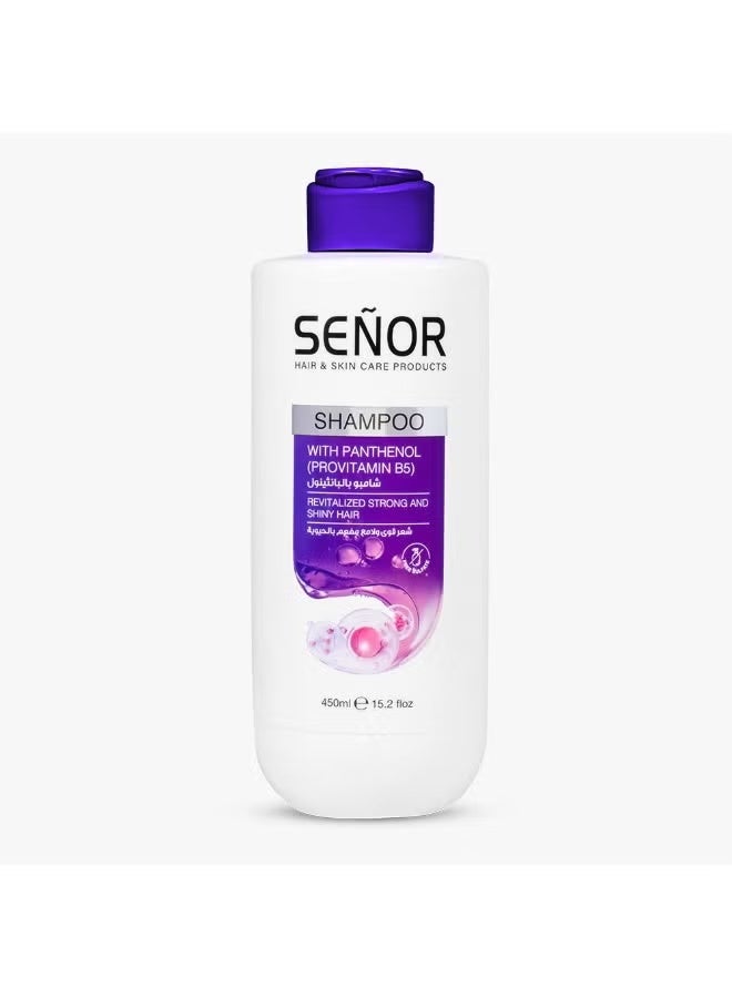 Senior Panthenol Shampoo, 450ml, designed to revitalize, strengthen, and add shine to hair.