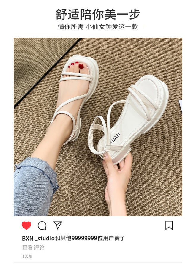 Song Feng Ya Outer Wear One-character Belt Fashion Cross Niche Women's New Summer All-match Fairy Style Platform Sandals  - Image 1