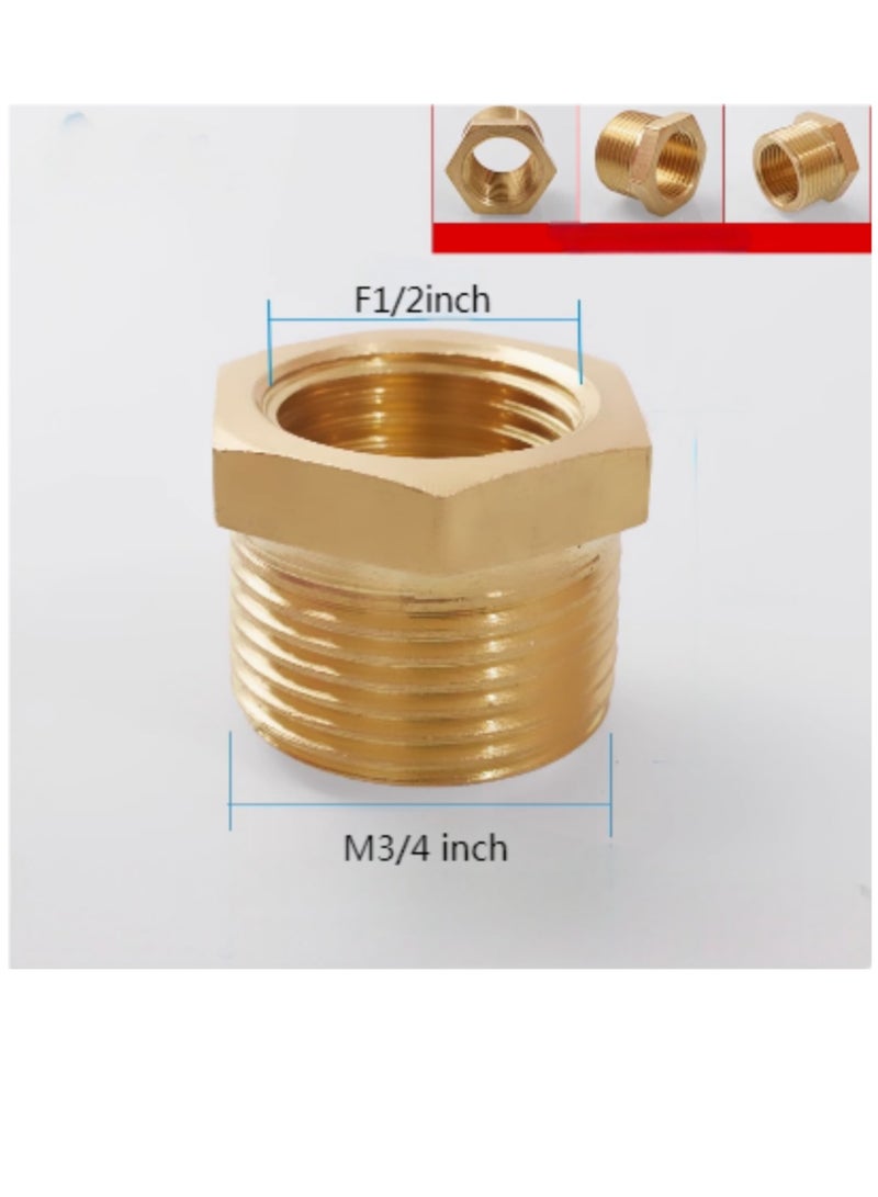 GA (2 pcs set) Brass Reducer Bush Bsp Male 3/4 inch Thread To Female 1/2inch Thread Reducing Bush Hex Reducer Bushing  M 3/4 Inch*F1/2inch  - Image 3