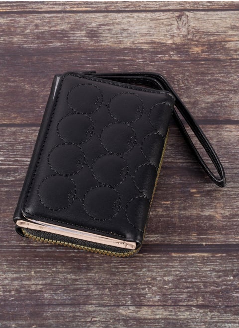 Leather Flip Wallet & Card Holder with 7 Pockets and Zipped Pocket Black