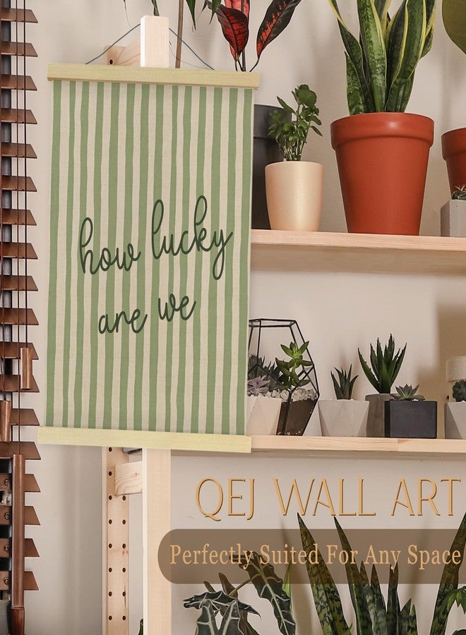 QEJ Trendy Retro Inspirational Wall Art Decor, How Lucky Are We Canvas Poster Hanger Frame, Minimalist Sage Green Striped Wall Decorations for Home Bedroom Dorm Apartment Decor, 12x16 Inch - Image 5