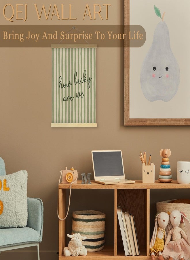 QEJ Trendy Retro Inspirational Wall Art Decor, How Lucky Are We Canvas Poster Hanger Frame, Minimalist Sage Green Striped Wall Decorations for Home Bedroom Dorm Apartment Decor, 12x16 Inch - Image 4