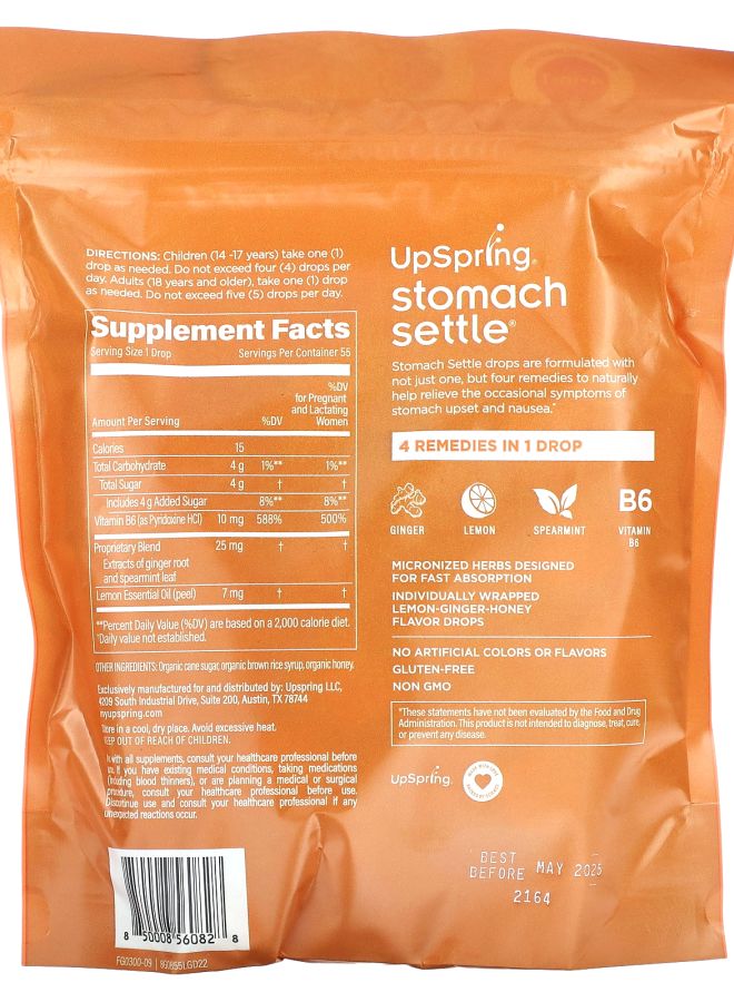 UpSpring مجموعة تهدئة المعدة بالليمون والزنجبيل والعسل 55 حبة مغلفة فردياً - Image 2
