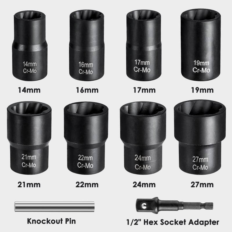 THINKWORK 1/2 Inch Drive Lug Nut Removal Tool, 10 Pieces Wheel Lock Removal Kit, Lug Nut Remover for Stripped, Rounded, Damaged, Frozen, Rusted Bolts - Image 3