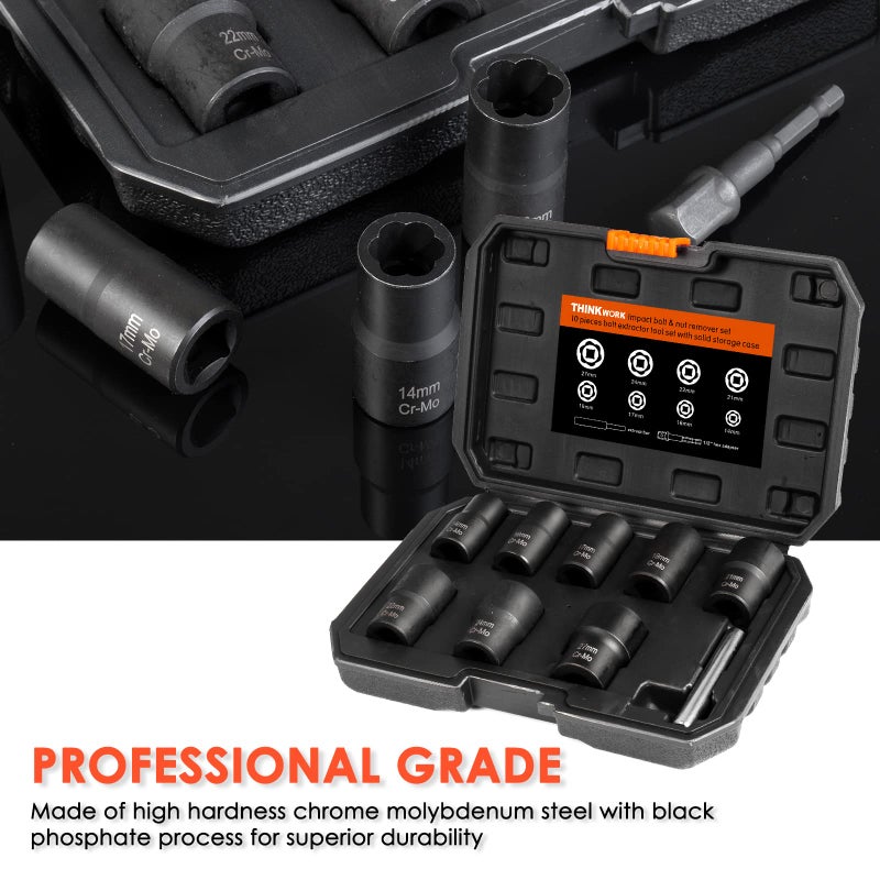 THINKWORK 1/2 Inch Drive Lug Nut Removal Tool, 10 Pieces Wheel Lock Removal Kit, Lug Nut Remover for Stripped, Rounded, Damaged, Frozen, Rusted Bolts - Image 2