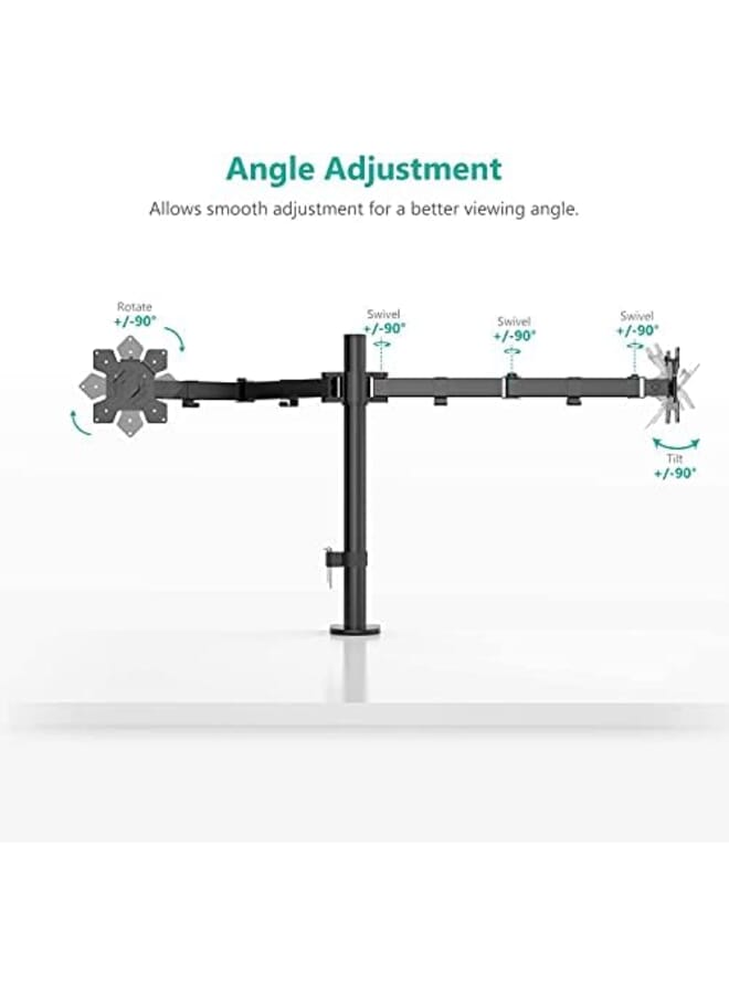 ELIKLIV 13 27 Inch Dual Monitor Stand Mount Heavy Duty Fully Adjustable Desk Clamp Arms For Computer Screens Loads Up To 17.6Lbs Per Arm W Swivel And Tilt 75 100Mm Vesa Black A - Image 3