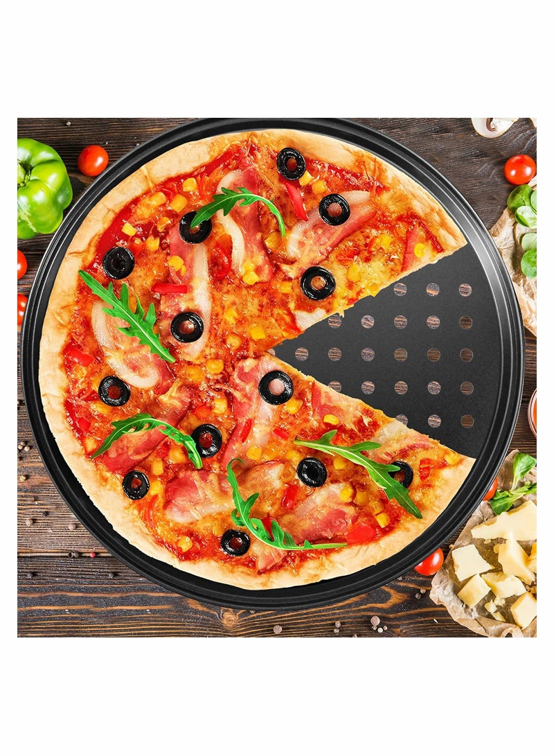 SYOSI Pizza Steel Pan For Oven Pizza Crisper Pan With Holes 12 Inch Non Stick Round Sheet Oven Tray Perforated Carbon Steel Pizza Bakeware For Home Restaurant Kitchen Baking - Image 2