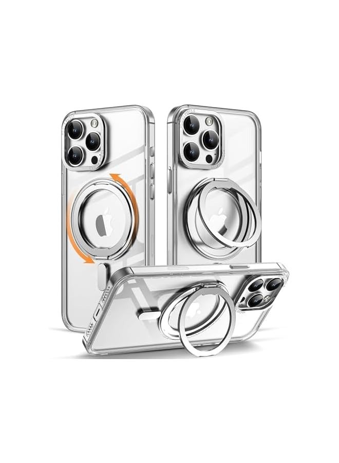 erorex iPhone 15 Pro Max Case, 360° Rotatable Magnetic Ring Stand, Compatible with Magsafe, Transparent Anti-Yellowing Mobile Cover, Shockproof Protection Back Cover - Image 1