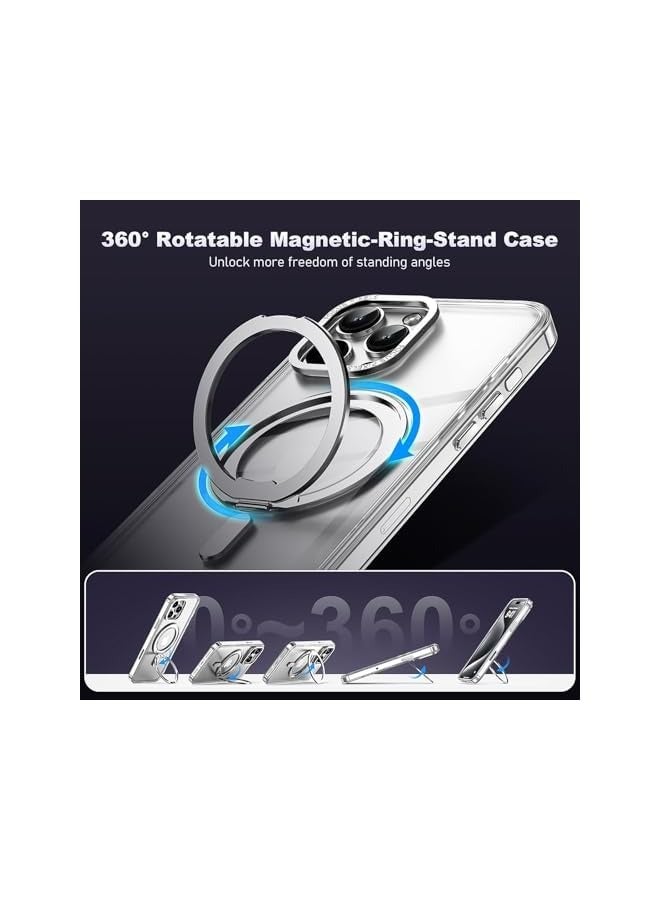erorex iPhone 15 Pro Max Case, 360° Rotatable Magnetic Ring Stand, Compatible with Magsafe, Transparent Anti-Yellowing Mobile Cover, Shockproof Protection Back Cover - Image 3