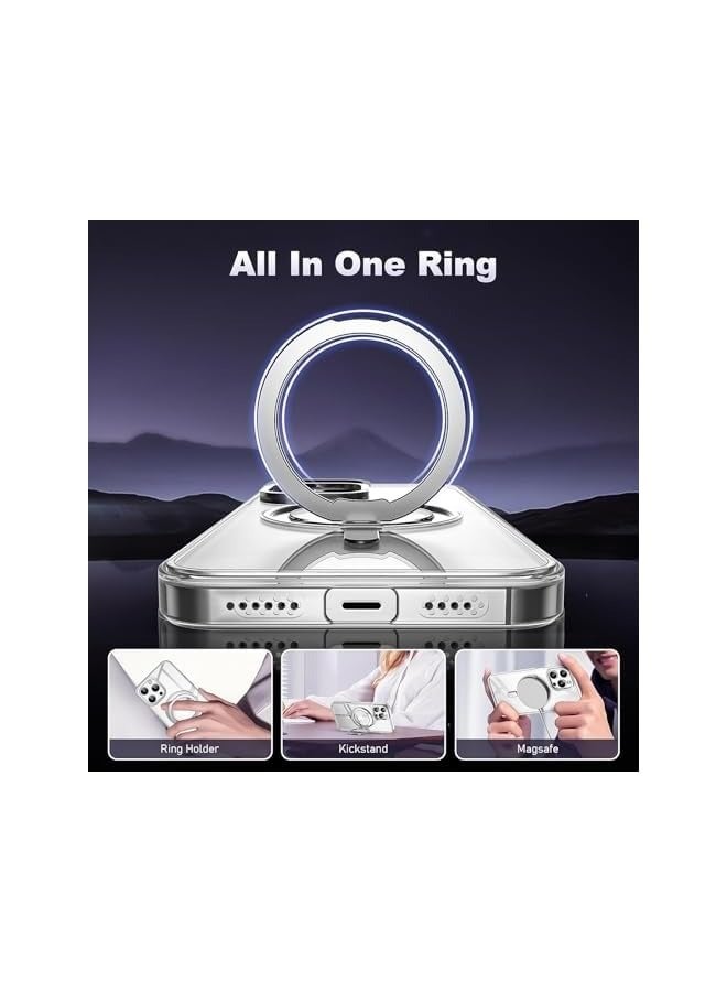 erorex iPhone 15 Pro Max Case, 360° Rotatable Magnetic Ring Stand, Compatible with Magsafe, Transparent Anti-Yellowing Mobile Cover, Shockproof Protection Back Cover - Image 4