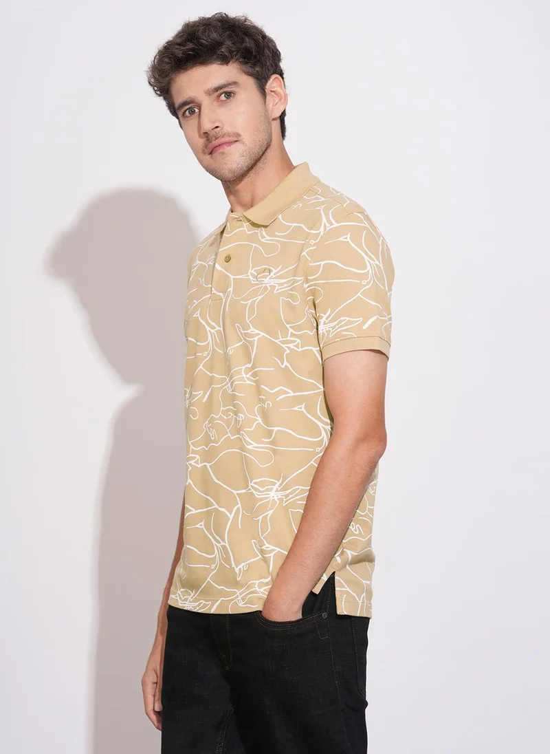 بيينغ هيومان Men Printed Polo Collar Pure Cotton T-shirt