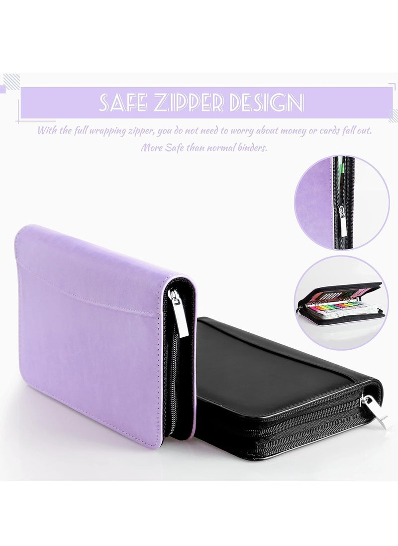 SYOSI Budget Binder with Zipper Envelopes, Cash Envelopes for Budgeting, A6 PU Leather Budget Planner with Cash Envelopes Calculator, Bill Money Organizer for Cash Saving Budget System Wallet Purple  - Image 2