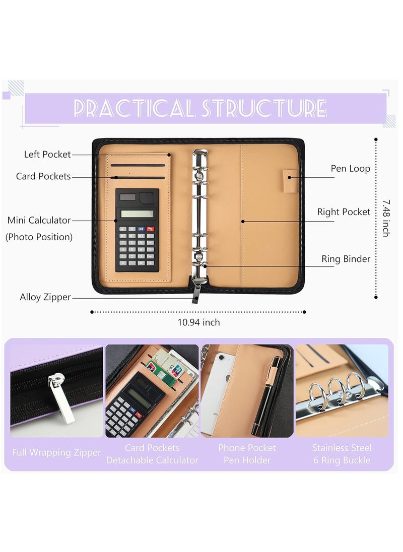 SYOSI Budget Binder with Zipper Envelopes, Cash Envelopes for Budgeting, A6 PU Leather Budget Planner with Cash Envelopes Calculator, Bill Money Organizer for Cash Saving Budget System Wallet Purple  - Image 4