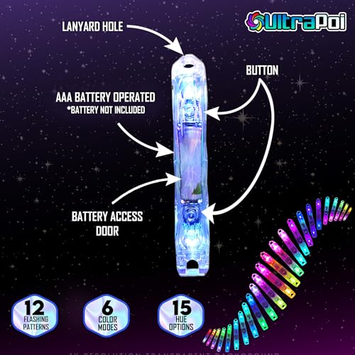 UltraPoi Ultralight LED Glow Stick (Pair (2)) - Customizable Rainbow Light Stick with Over 70 Brilliant Color Modes & Flashing Patterns - LED Concert Light Stick for Poi, Flow Arts, & Light Spinning - Image 3