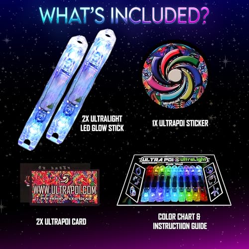 UltraPoi Ultralight LED Glow Stick (Pair (2)) - Customizable Rainbow Light Stick with Over 70 Brilliant Color Modes & Flashing Patterns - LED Concert Light Stick for Poi, Flow Arts, & Light Spinning - Image 5