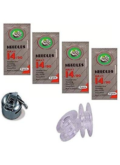 Zenith Zenith Combo of Original Needles Size NO HA 14 4 Packs 20 Needles 1 Zenith Premium Bobbin case 5 Zenith Bobbins Combo Works with All Automatic Home Use Machines  - Image 1