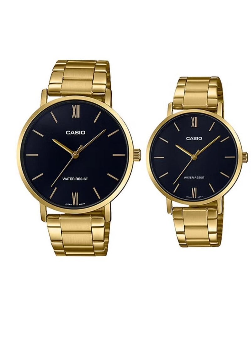 CASIO Quartz Black Dial Stainless Steel Couple Watch MTP/LTP-VT01G-1BUDF