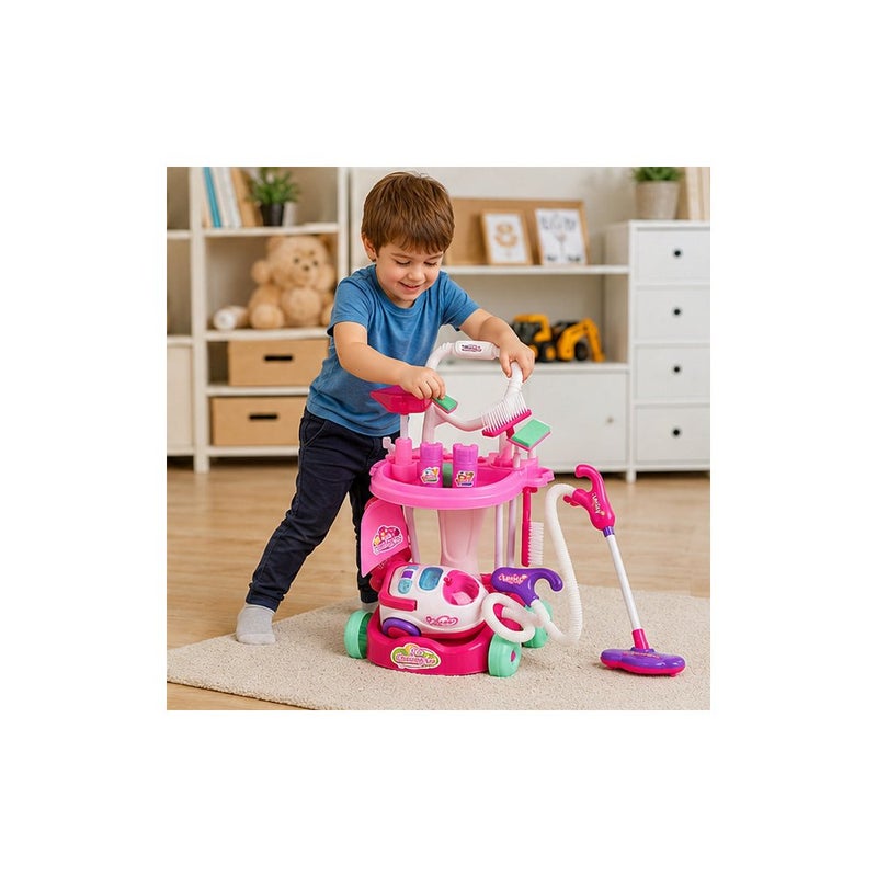 Little Professionals | Young Explorers' Cleaning Playset Toy with Trolley Cart and Vacuum Cleaner, Pink - Image 4