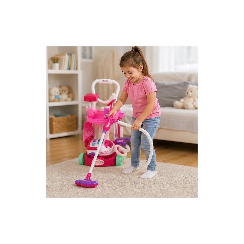 Little Professionals | Young Explorers' Cleaning Playset Toy with Trolley Cart and Vacuum Cleaner, Pink - Image 3