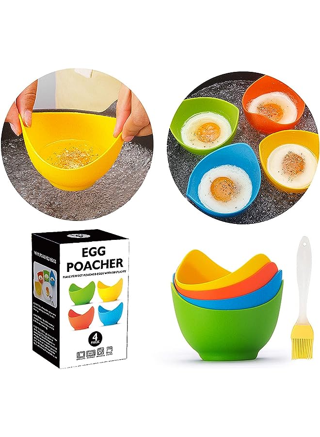 PROMASS أداة سلق البيض، عبوة من 4 قطع من السيليكون الملون لطهي البيض المسلوق مع فرشاة زيت إضافية، أداة سلق البيض للميكروويف والغلاية والبخار والمقلاة - Image 1