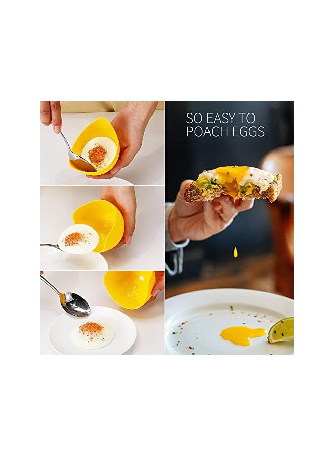 PROMASS أداة سلق البيض، عبوة من 4 قطع من السيليكون الملون لطهي البيض المسلوق مع فرشاة زيت إضافية، أداة سلق البيض للميكروويف والغلاية والبخار والمقلاة - Image 4