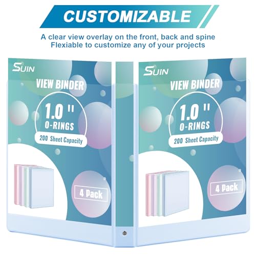 SUIN 1'' 3-Ring-Binder with Pockets, 200 Sheets Capacity, 1 inch Binders fits 11" x 8.5" US Letter Size, Assorted 4 Pastel Colors - Ideal for School, Office, and Home Use (1 inch) - Image 4