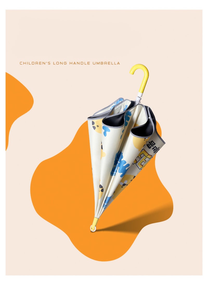 مظلة أطفال بنمط كرتوني لطيف، مظلة من الفينيل للاستخدام الممطر والمشمس، مناسبة للأولاد والبنات وطلاب المدارس الابتدائية ورياض الأطفال، مقبض طويل كبير مع بكرات، حواف دائرية عاكسة (الفاكهة الزرقاء) - Image 3