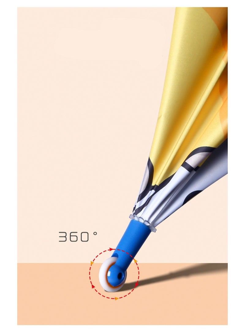 مظلة أطفال بنمط كرتوني لطيف، مظلة من الفينيل للاستخدام الممطر والمشمس، مناسبة للأولاد والبنات وطلاب المدارس الابتدائية ورياض الأطفال، مقبض طويل كبير مع بكرات، حواف دائرية عاكسة (الفاكهة الزرقاء) - Image 5