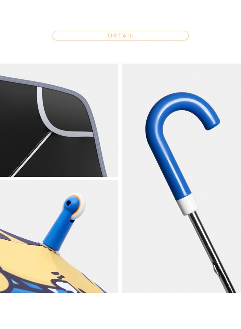 مظلة أطفال بنمط كرتوني لطيف، مظلة من الفينيل للاستخدام الممطر والمشمس، مناسبة للأولاد والبنات وطلاب المدارس الابتدائية ورياض الأطفال، مقبض طويل كبير مع بكرات، حواف دائرية عاكسة (الفاكهة الزرقاء) - Image 4