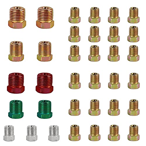 MuHize Brake Line Fitting Kit - 35 PCs SAE Inverted Flare Fittings for 3/16" & 1/4" Tube - Zinc Plated Steel, Compatible with Car/Truck/SUV Brake Lines (19pcs 3/16" + 16pcs 1/4") - Image 1