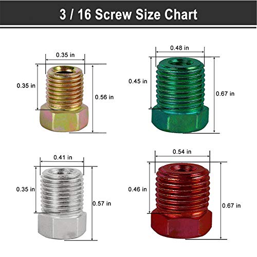MuHize Brake Line Fitting Kit - 35 PCs SAE Inverted Flare Fittings for 3/16" & 1/4" Tube - Zinc Plated Steel, Compatible with Car/Truck/SUV Brake Lines (19pcs 3/16" + 16pcs 1/4") - Image 3