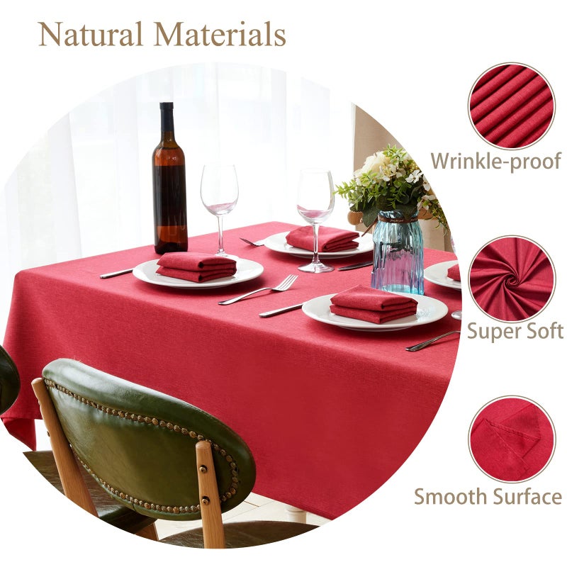 Mebakuk Rectangle Table Cloth Linen Farmhouse Tablecloth Waterproof Anti-Shrink Soft and Wrinkle Resistant Decorative Fabric Table Cover for Kitchen (Dark Red  60"" x 144"" (12-14 Seats)) - Image 3