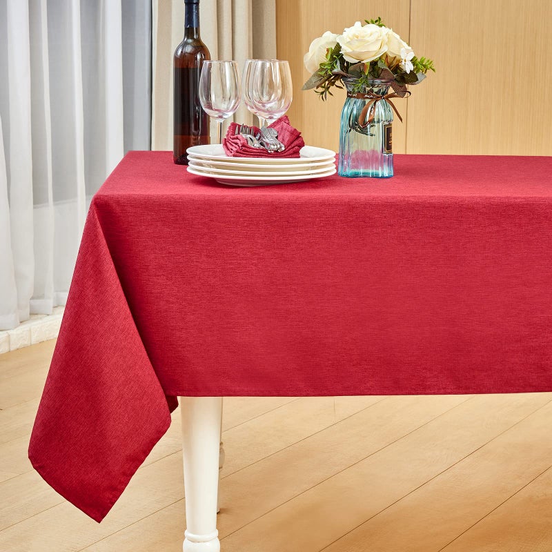 Mebakuk Rectangle Table Cloth Linen Farmhouse Tablecloth Waterproof Anti-Shrink Soft and Wrinkle Resistant Decorative Fabric Table Cover for Kitchen (Dark Red  60"" x 144"" (12-14 Seats)) - Image 1