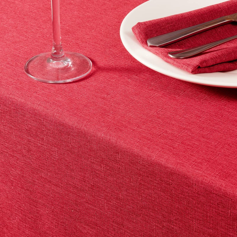 Mebakuk Rectangle Table Cloth Linen Farmhouse Tablecloth Waterproof Anti-Shrink Soft and Wrinkle Resistant Decorative Fabric Table Cover for Kitchen (Dark Red  60"" x 144"" (12-14 Seats)) - Image 2