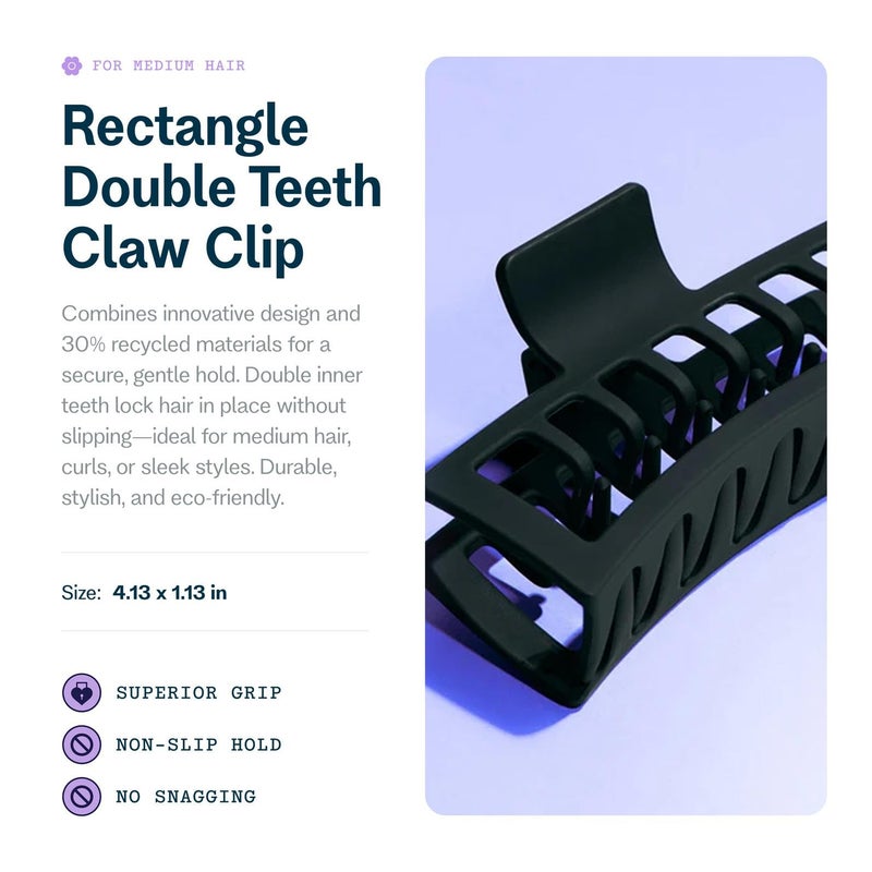 Gimme Beauty Rectangle Double Teeth Claw Clip - Extra Grip Accessory Set - Perfect for Medium Hair - Lasting Hold for Everyday Wear - Trendy, Non-Slip Cilp Duo for Women - Maroon & Black, 2 Pack - Image 2