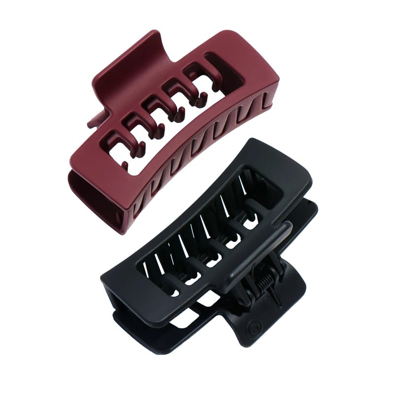 Gimme Beauty Rectangle Double Teeth Claw Clip - Extra Grip Accessory Set - Perfect for Medium Hair - Lasting Hold for Everyday Wear - Trendy, Non-Slip Cilp Duo for Women - Maroon & Black, 2 Pack - Image 1