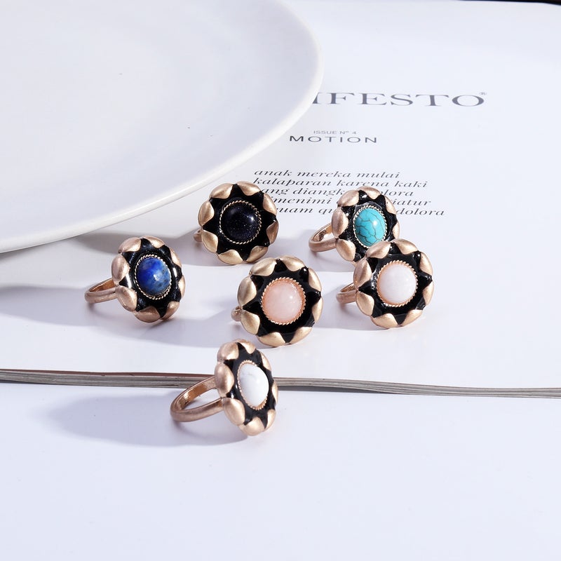 European and American style jewelry design and development drop glaze fashion radial round natural stone personality fashion ring for women - Image 4