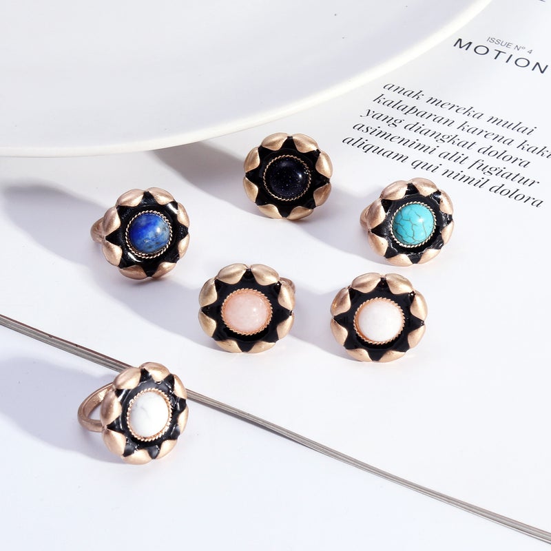 European and American style jewelry design and development drop glaze fashion radial round natural stone personality fashion ring for women - Image 2