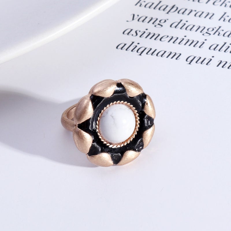 European and American style jewelry design and development drop glaze fashion radial round natural stone personality fashion ring for women - Image 1