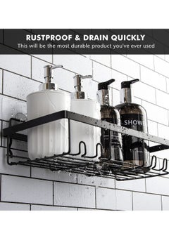 MIXDE Shower Caddy Shelf Organizer Rack Self Adhesive Black Bathroom Shelves Basket Home Wall Inside Organization and Storage Decor Accessories  - Image 4
