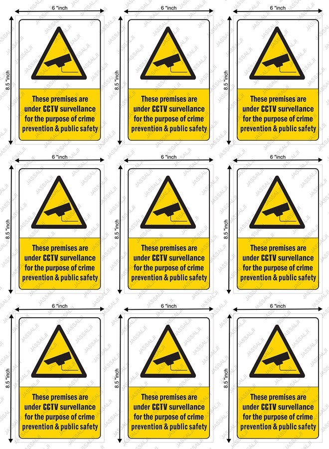 Fusion Graphix Fusion 9 pcs.CCTV Surveillance Security Camera Video Sticker Warning Signs Self- Adhesive Vinyl Decal/Stickers - Yellow - Image 1