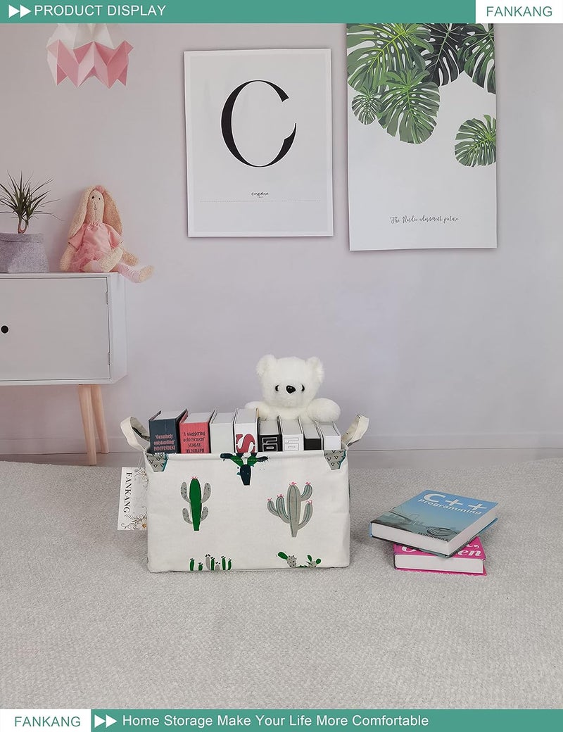 FANKANG Storage Basket,Nursery Hamper Canvas Laundry Basket Foldable with Waterproof PE Coating Storage, Office, Bedroom, Clothes,Toys (L, Rec-Cactus) - Image 4