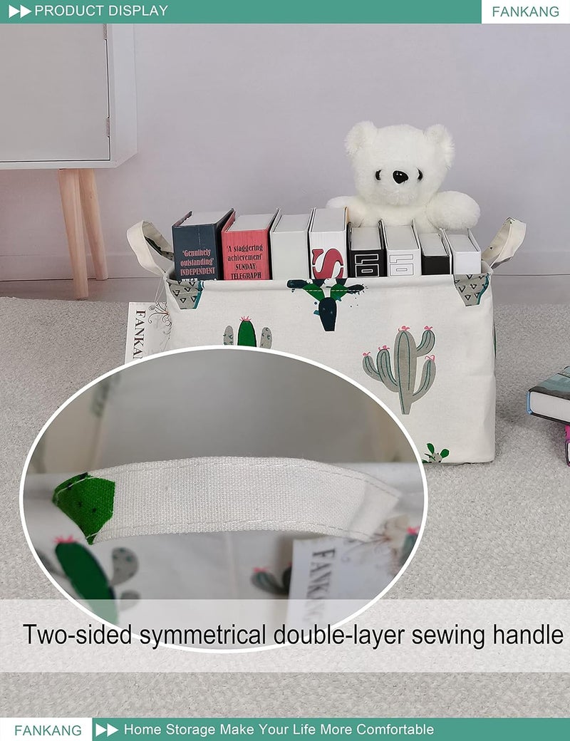 FANKANG Storage Basket,Nursery Hamper Canvas Laundry Basket Foldable with Waterproof PE Coating Storage, Office, Bedroom, Clothes,Toys (L, Rec-Cactus) - Image 5
