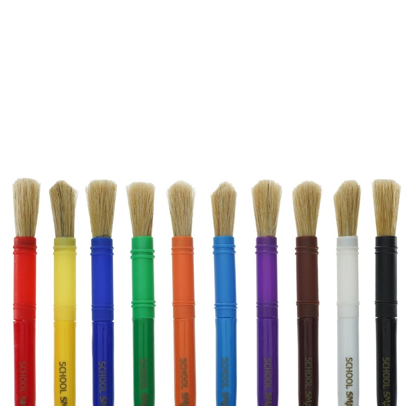 School Smart Stubby White Paint Brushes with Plastic Handles for School and Arts and Crafts Use, Assorted Colors and Sizes, Set of 10 - Image 5